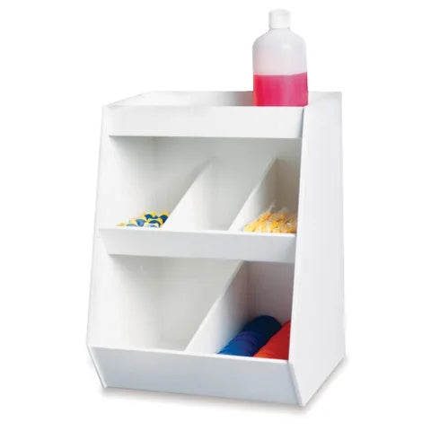 Fixed Compartment Bench Bin, 5 Bins and 1 Shelf • 12"W x 10"D x 16"H