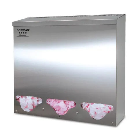 Top & Front Dispensing Bulk Dispenser, Triple • Tall • Stainless • 18.21"W x 5.75"D x 17.91"H