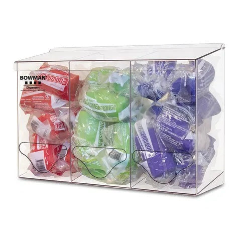 Top & Front Dispensing Bulk Dispenser, Triple • Short • PETG • 17.5"W x 6.05"D x 11.16"H