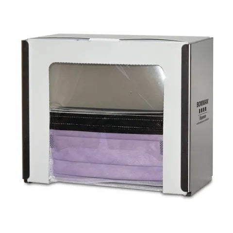 Bowman Face Shield Dispenser, Stainless Steel • 9.06"W x 4.06"D x 7.53"H