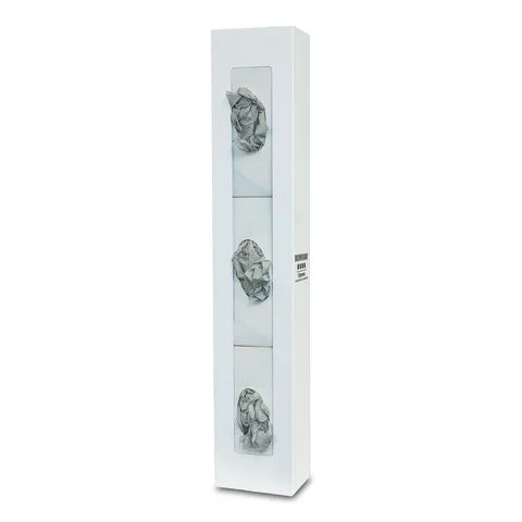 Bowman White Steel Vertical Glove Box Dispenser, Triple • 5.5"W x 3.94"D x 30.04"H