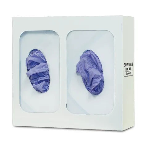 Bowman White Steel Glove Box Dispenser, Double • 10.6"W x 3.82"D x 10.03"H
