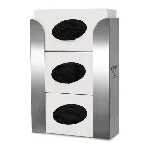 Bowman Stainless Steel Top Loading Triple Glove Box Dispenser • 10.31"W x 3.94"D x 14.28"H