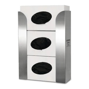 Bowman Stainless Steel Top Loading Triple Glove Box Dispenser • 10.31"W x 3.94"D x 14.28"H