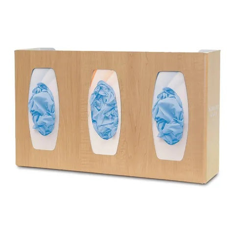 Triple Glove Box Dispenser • 17"W x 4"D x 10.13"H, Maple