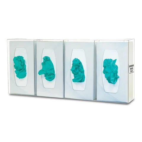 Bowman PETG Glove Box Dispenser, Quad • 22.63"W x 4"D x 10.13"H