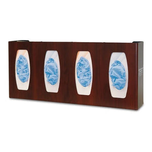 Quad Glove Box Dispenser • 22.63"W x 4"D x 10.13"H, Cherry