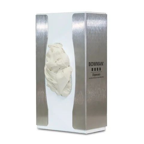 Bowman Stainless Steel Slim Single Food Service Glove Box Dispenser • 4.95"W x 2.82"D x 9.04"H