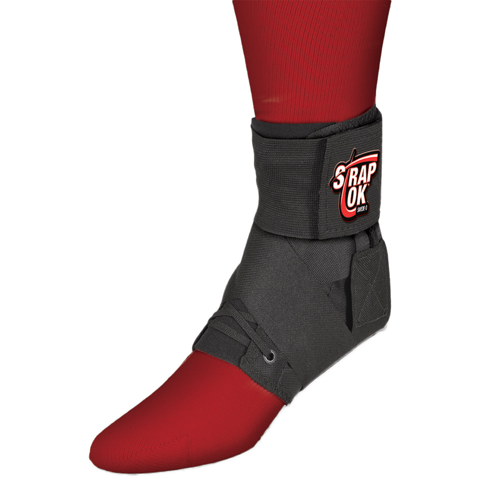 STRAP LOK ANKLE BRACE, FIGURE 8, ELASTIC BACK, BLACK, SMALL, MEN'S SHOE SIZE 6-7; WOMEN'S SHOE SIZE 7-9