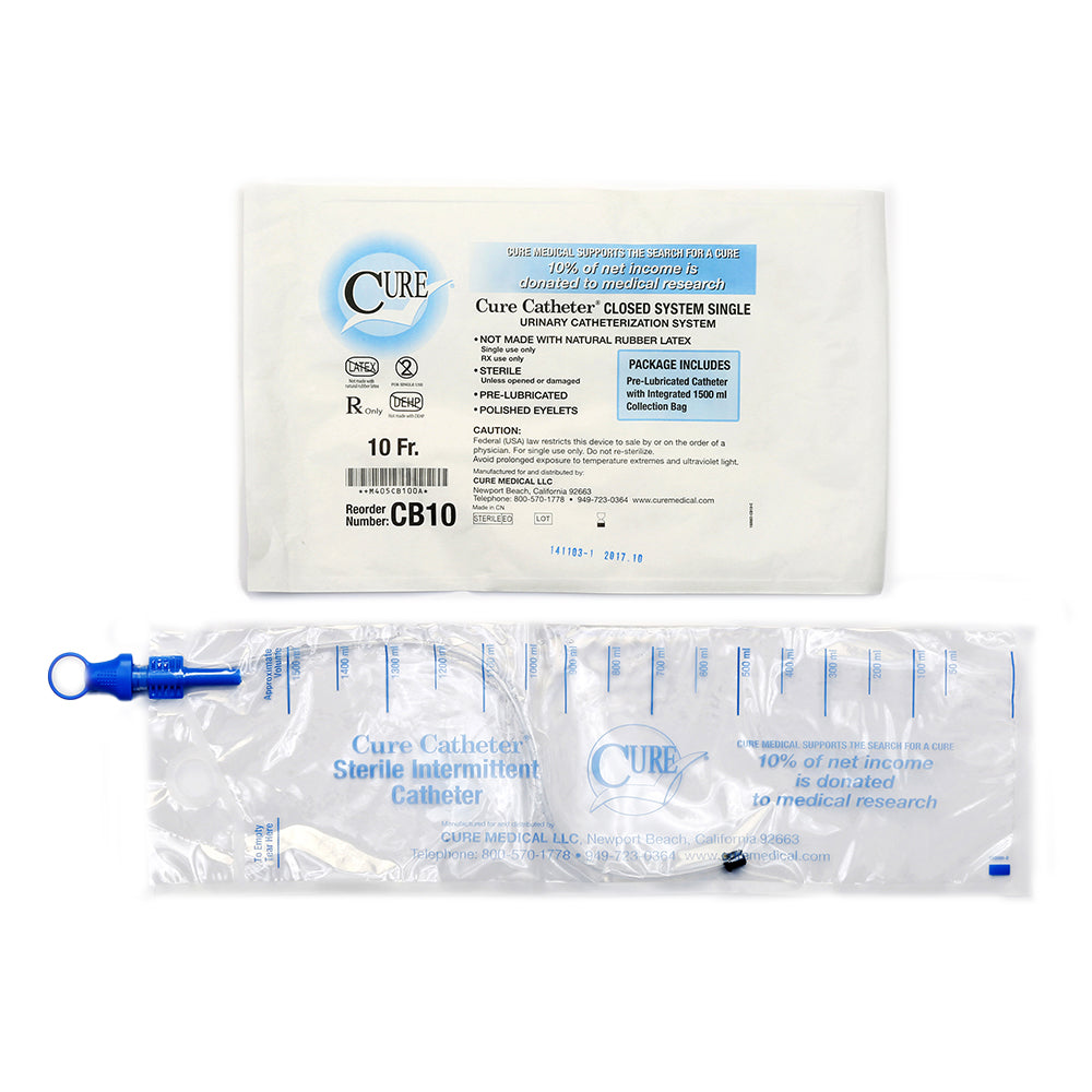 CURE CLOSED SYSTEM SINGLE STRAIGHT TIP PRE-LUBRICATED CATHETER 10 FR