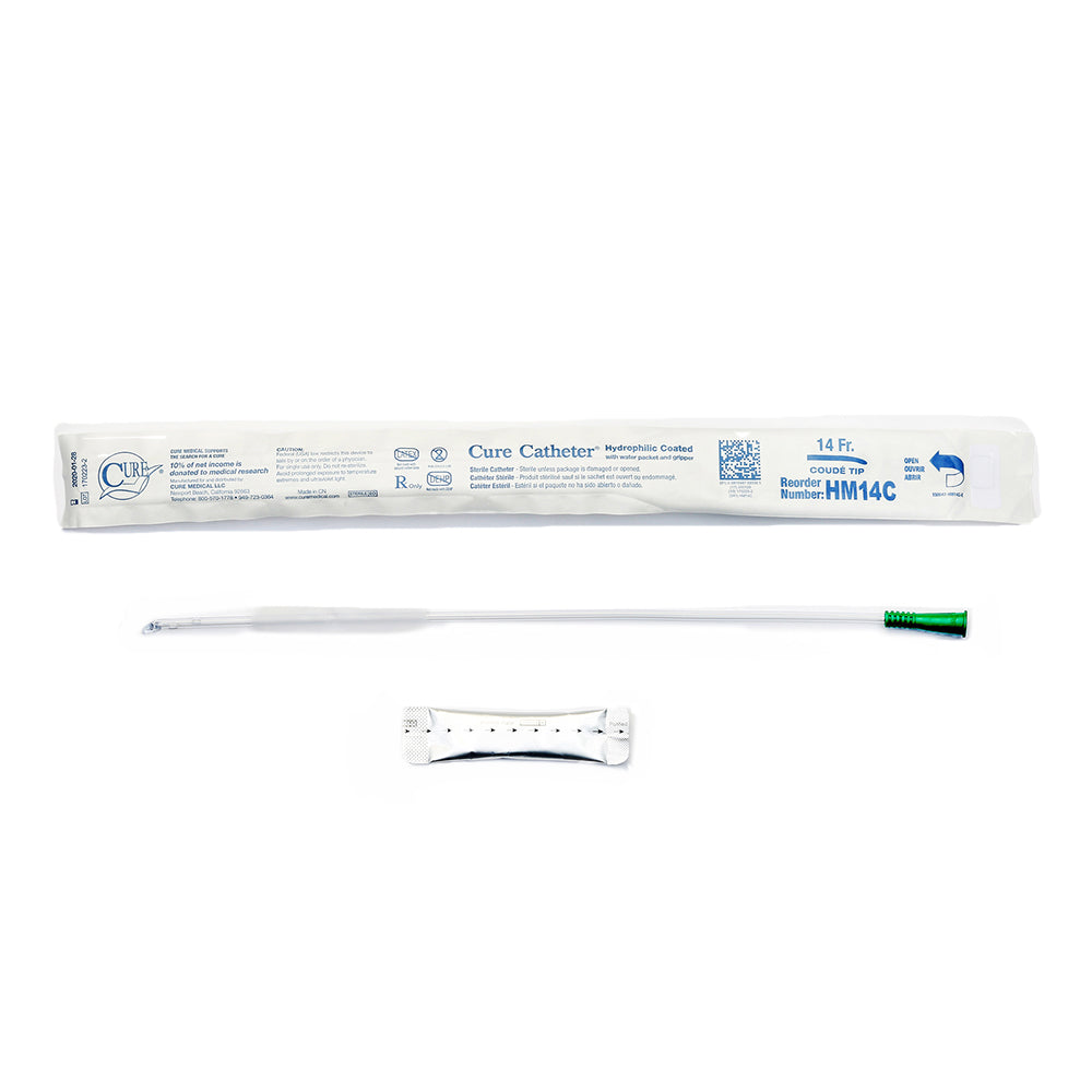 CURE HYDROPHILIC MALE COUDE TIP CATHETER 14 FR 16"