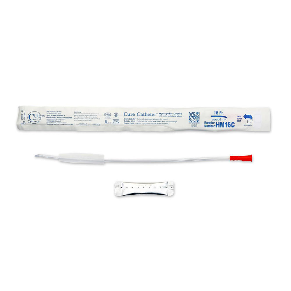 CURE HYDROPHILIC MALE COUDE TIP CATHETER 16 FR 16"