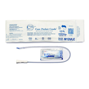 CURE MALE POCKET  COUDE TIP CATHETER WITH LUBRICANT PACKET 12 FR  16"