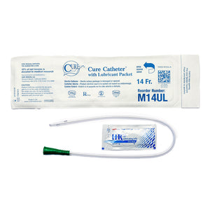 CURE MALE POCKET STRAIGHT TIP CATHETER WITH LUBRICANT PACKET 14 FR  16"