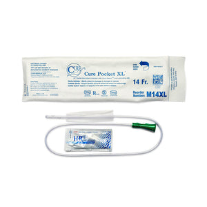 CURE MALE POCKET STRAIGHT TIP CATHETER WITH LUBRICANT PACKET AND GRIPPER SLEEVE 14 FR 25"