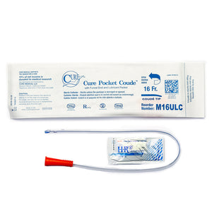 CURE MALE POCKET  COUDE TIP CATHETER WITH LUBRICANT PACKET 16 FR 16"