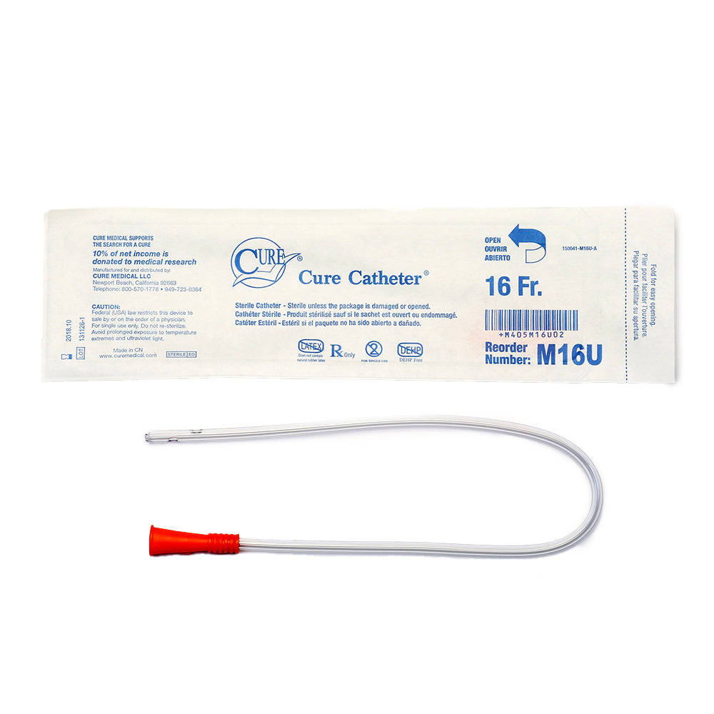 CURE MALE POCKET  STRAIGHT TIP CATHETER 16 FR 16"