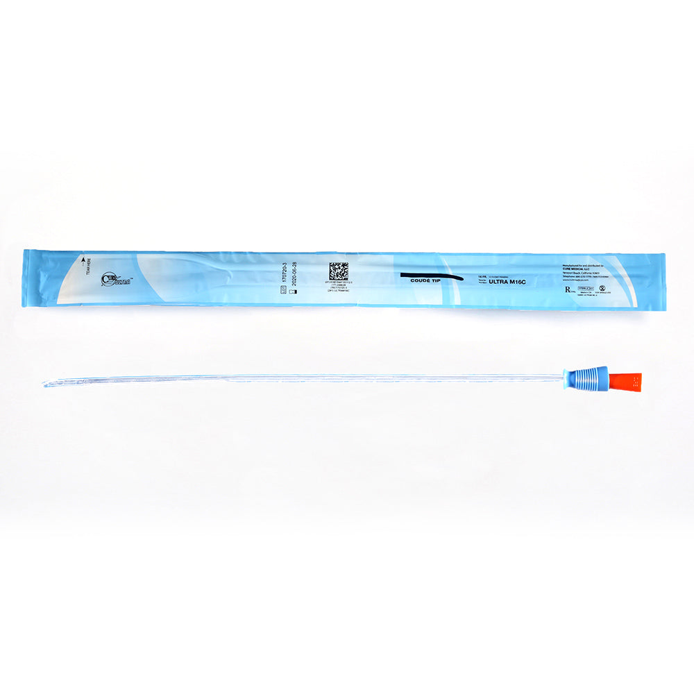 CURE MALE COUDE TIP PRE-LUBRICATED CATHETER 16 FR 16"