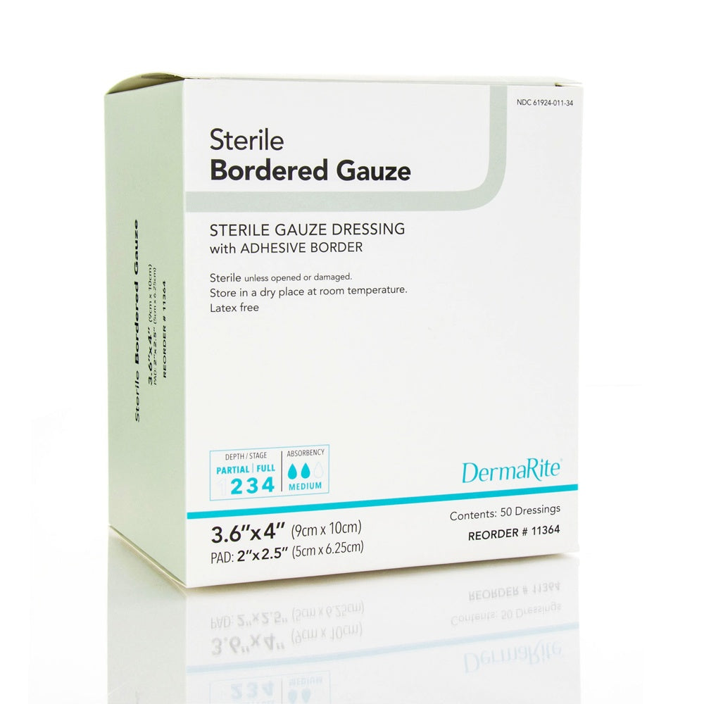 DERMARITE STERILE BORDERED GAUZE WOUND DRESSING W/ADHESIVE BORDER 4" X 10" STERILE