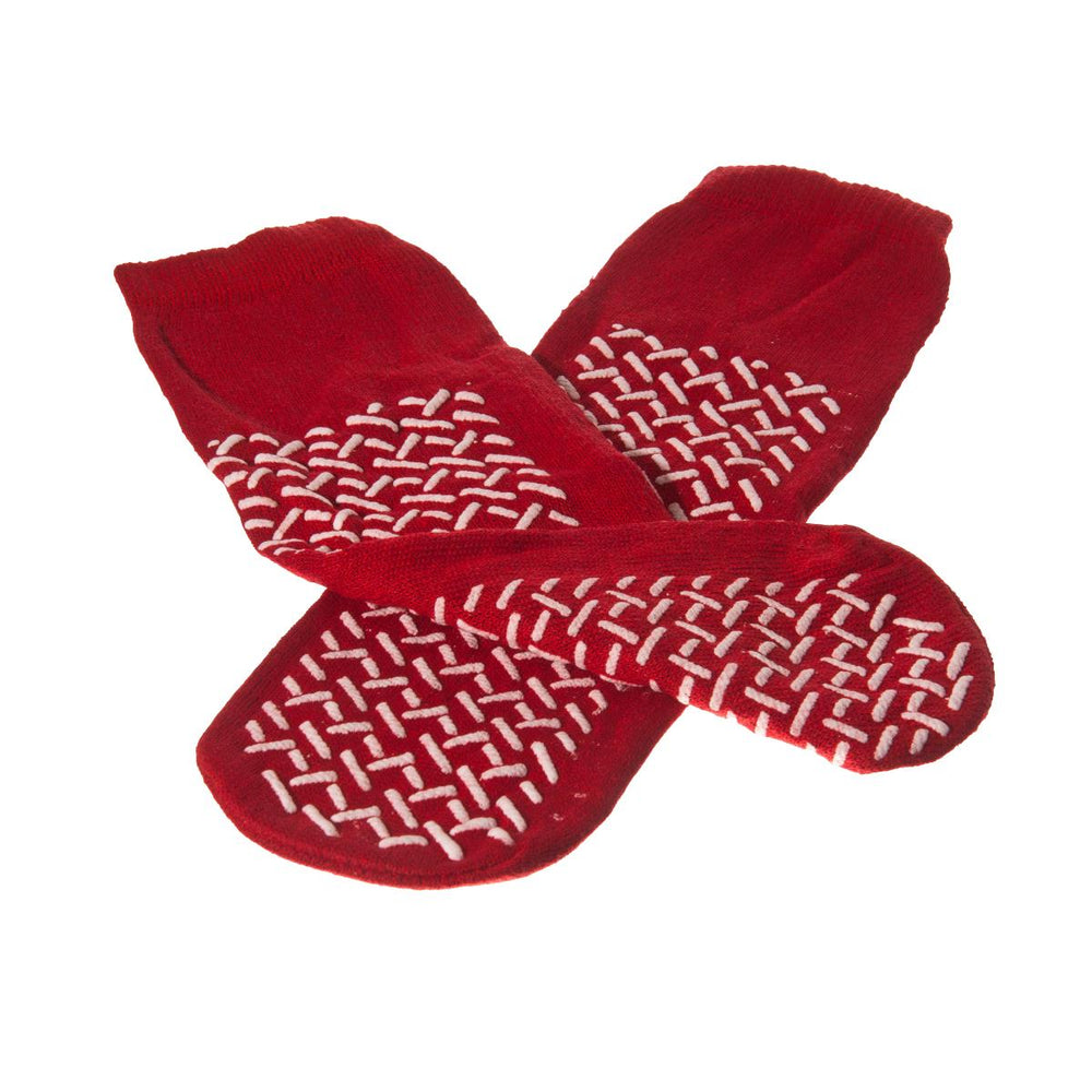 Double-Tread Fall Prevention Patient Slippers, Red, One Size Fits Most