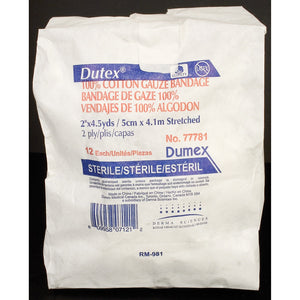 DUTEX STERILE ROLL GAUZE 100% COTTON 2 PLY 2"x4 1/2YDS BG/12