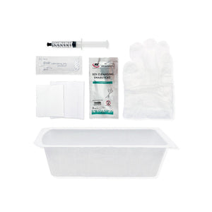 TRUADVANCE FOLEY INSERTION TRAY, 800 ML PEEL-LID TRAY, 30 ML PRE-FILLED STERILE WATER SYRINGE, (3) BZK PRE-SATURATED SWABSTICKS, UNDERPAD, FENESTRATED DRAPE, 5 G PACKET OF LUBRICANT, AND 1 PR. LARGE VINYL GLOVES