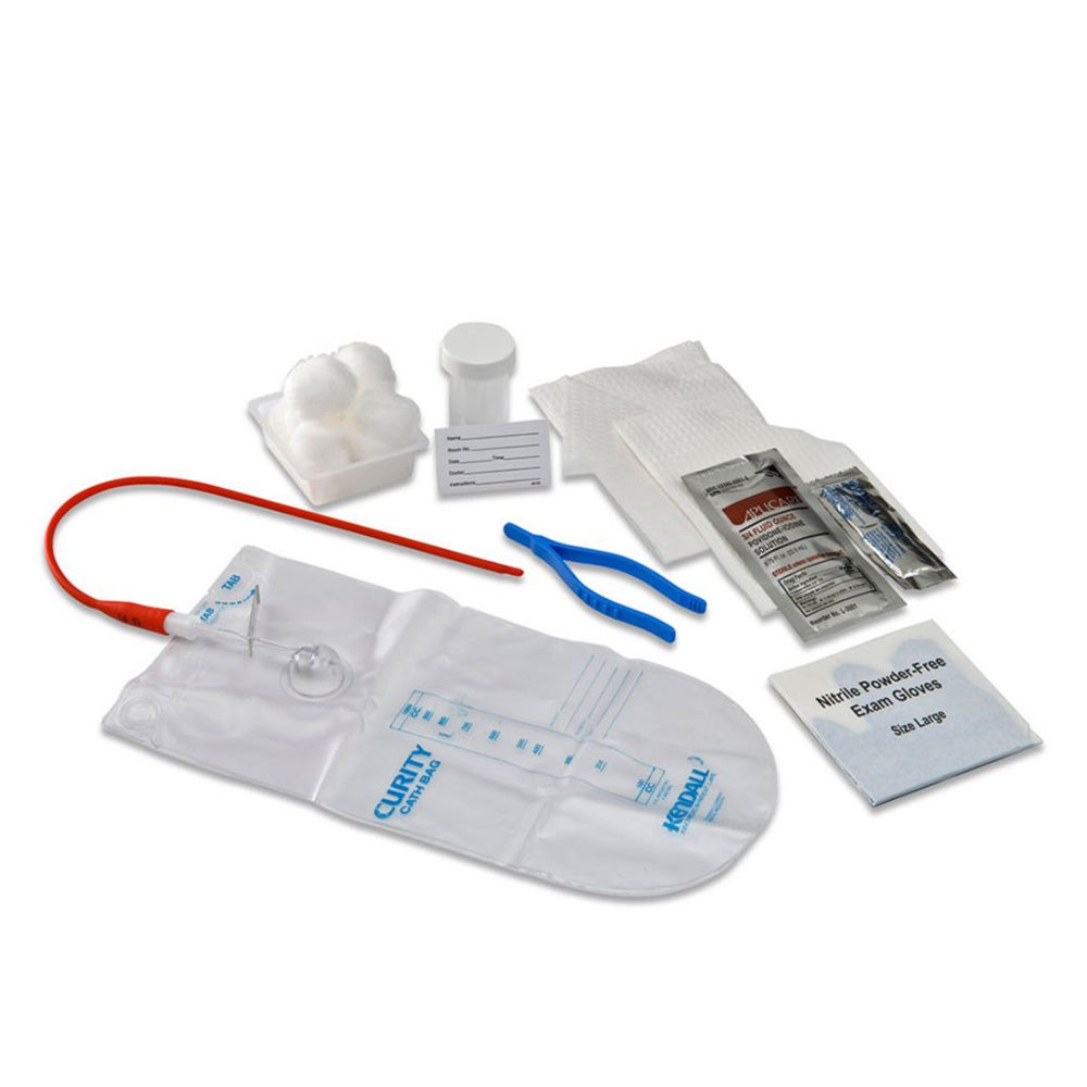 CURITY CLOSED URETHRAL CATHETER TRAY W/ RED RUBBER CATHETER, ACCESSORIES, 14 FR