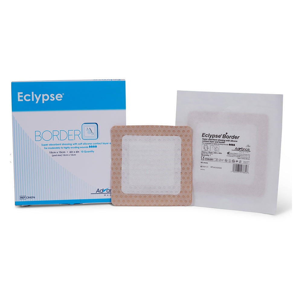 SUPER ABSORBENT DRESSING ECLYPSE BORDER 8 X 12 INCH STERILE (10/BX)