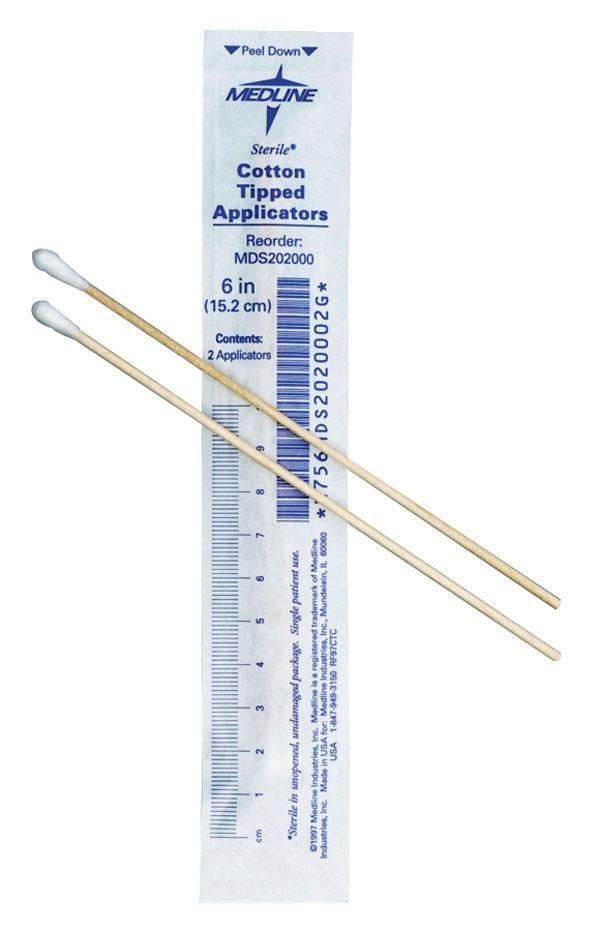 STERILE COTTON-TIP APPLICATOR WITH WOOD HANDLE, 6"