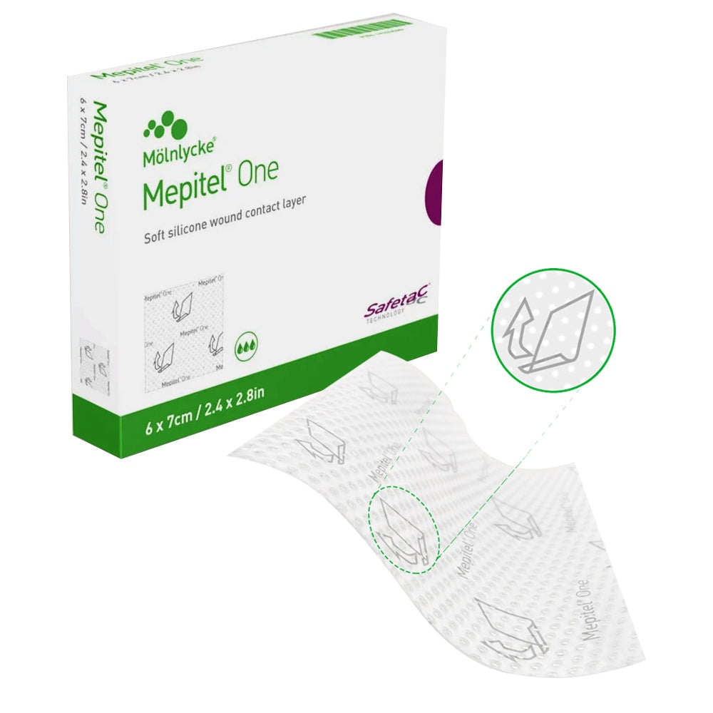 MOLNLYCKE MEPITEL ONE-SIDED, NON-ADHERENT, SOFT SILICONE WOUND CONTACT LAYER 4" X 7", STERILE