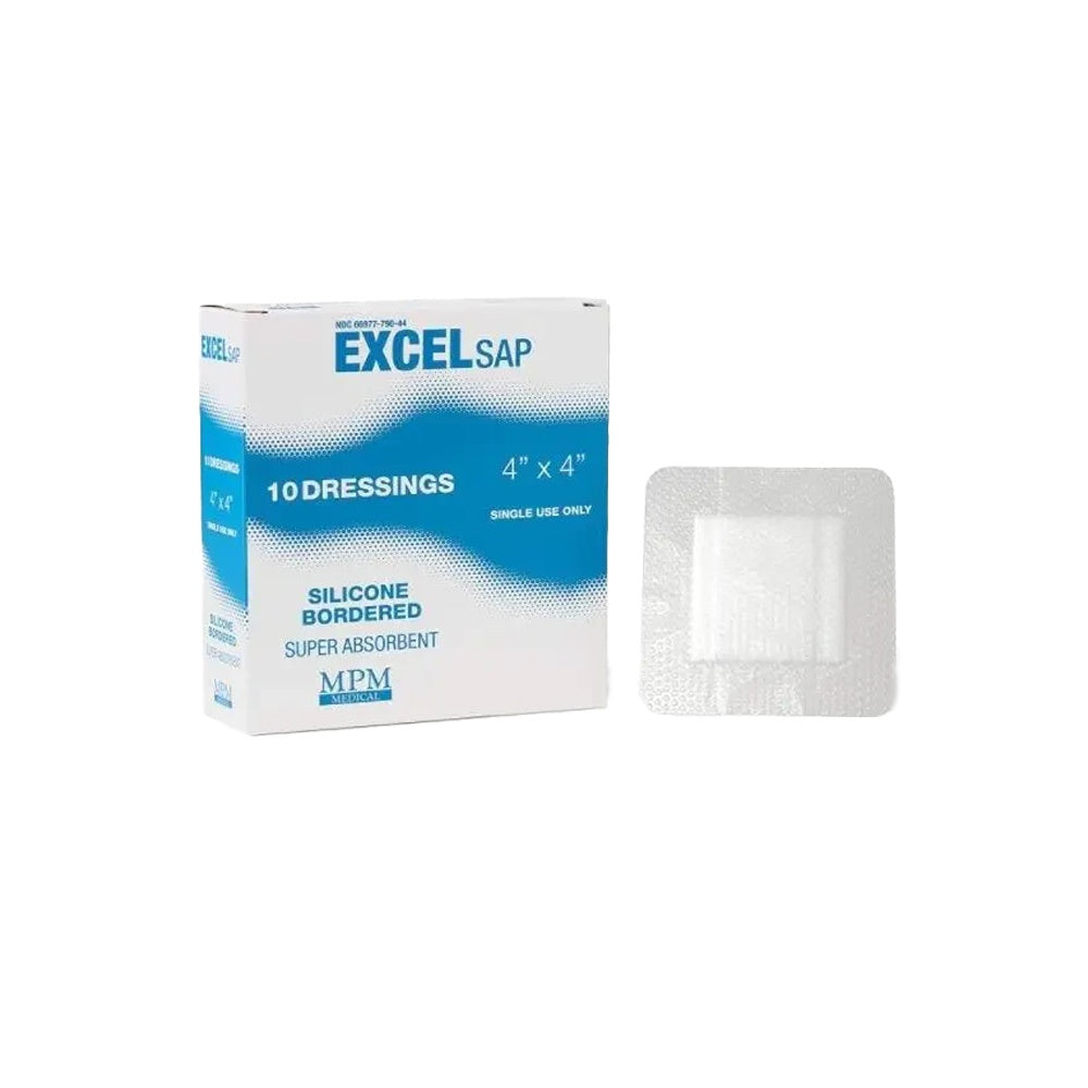 EXCEL SAP 4 X 4 SILICONE BORDERED SUPER ABSORBENT 10/BX, 10 BX/CS