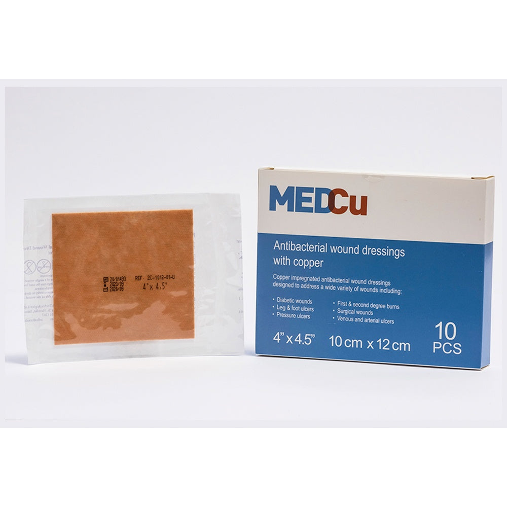 MEDCU ANTIBACTERIAL WOUND DRESSINGS WITH COPPER-OXIDE, STERILE, 2" X 2.4", BOX/10 EACH