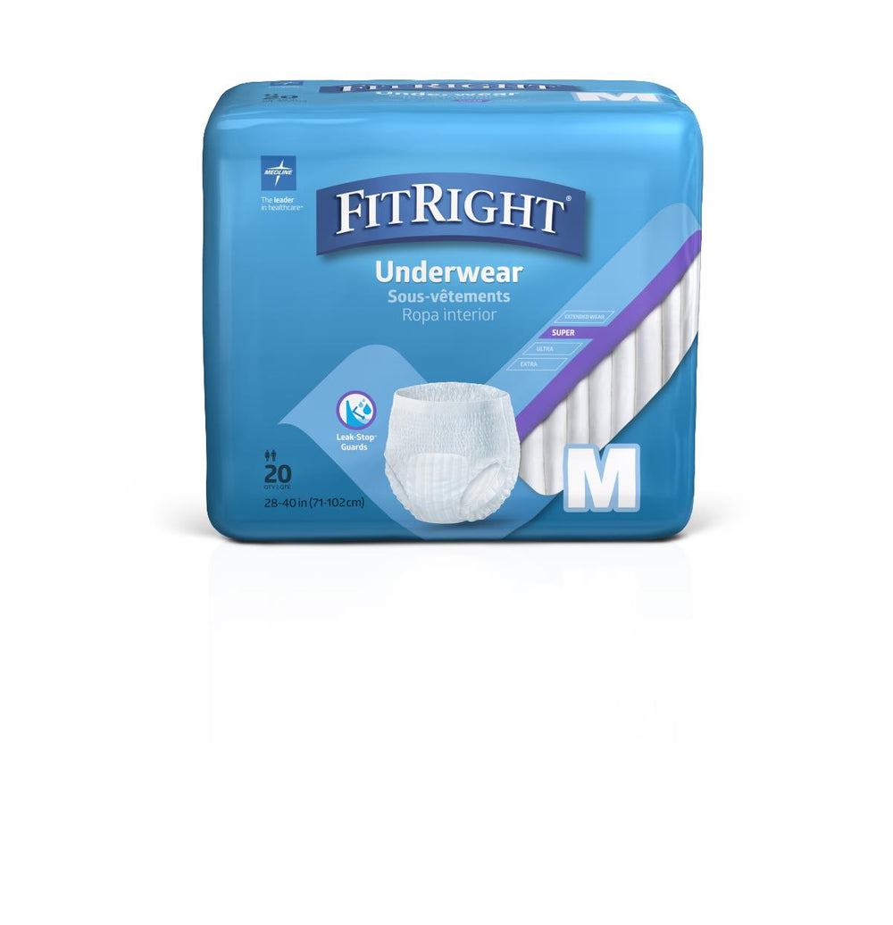 FitRight Super Protective Adult Underwear, Size M, for Waist Size 28"-40"
