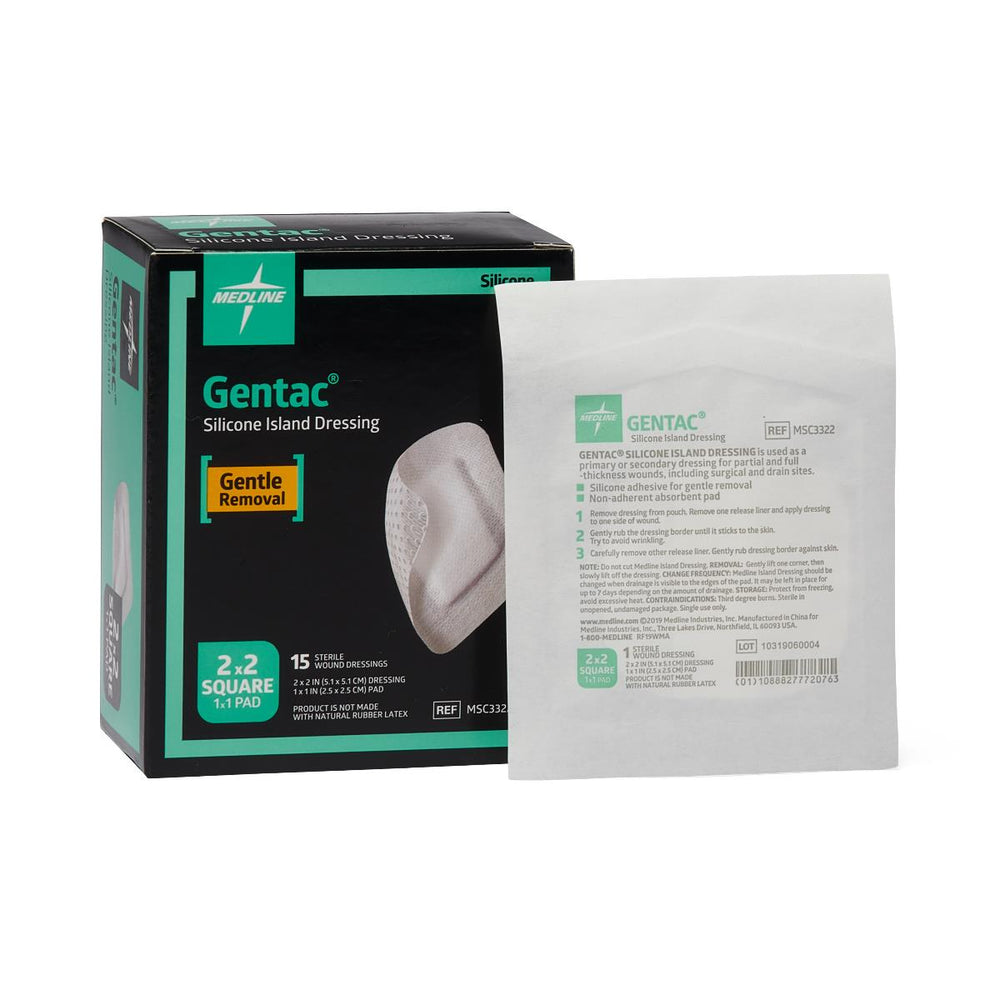 Silicone Adhesive Island Wound Dressing, 2" x 2", 1" x 1" Pad Size