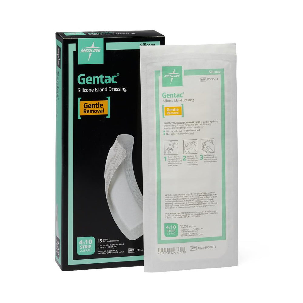 Silicone Adhesive Island Wound Dressing, 4" x 10", 2" x 8" Pad Size
