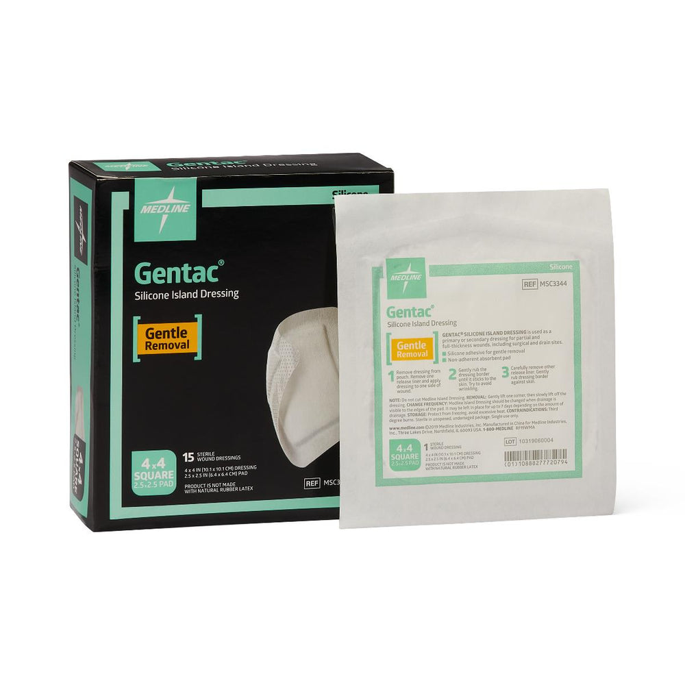 Silicone Adhesive Island Wound Dressing, 4" x 4", 2-1/2" x 2-1/2" Pad Size