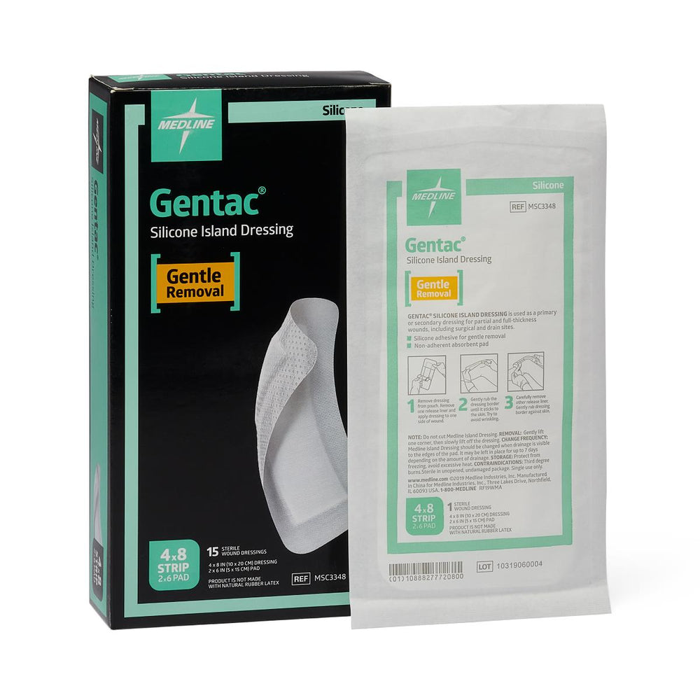 Silicone Adhesive Island Wound Dressing, 4" x 8", 2" x 6" Pad Size