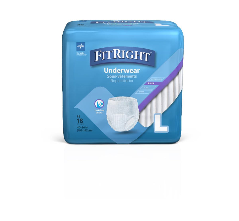 FitRight Super Protective Adult Underwear, Size L, for Waist Size 40"-56"