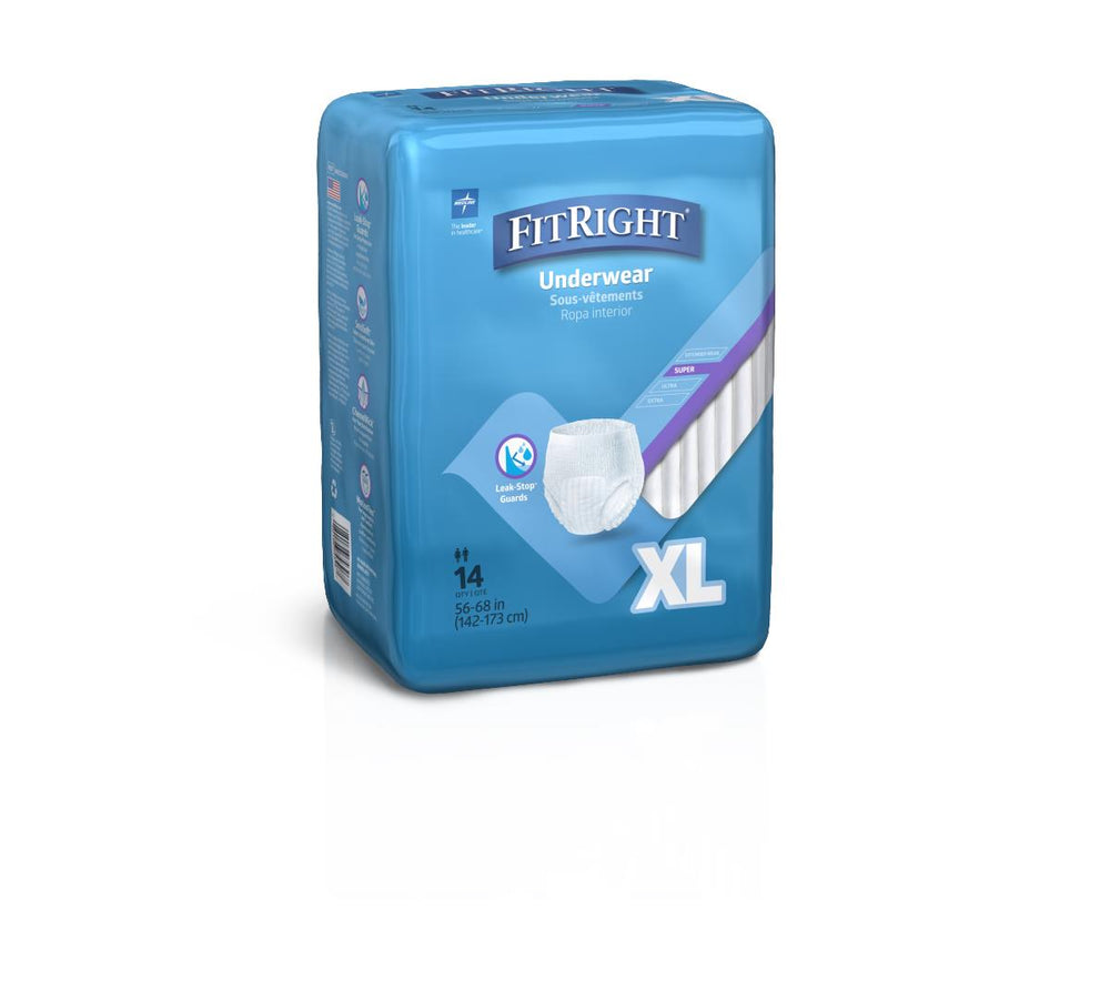 FitRight Super Protective Adult Underwear, Size XL, for Waist Size 56"-68"