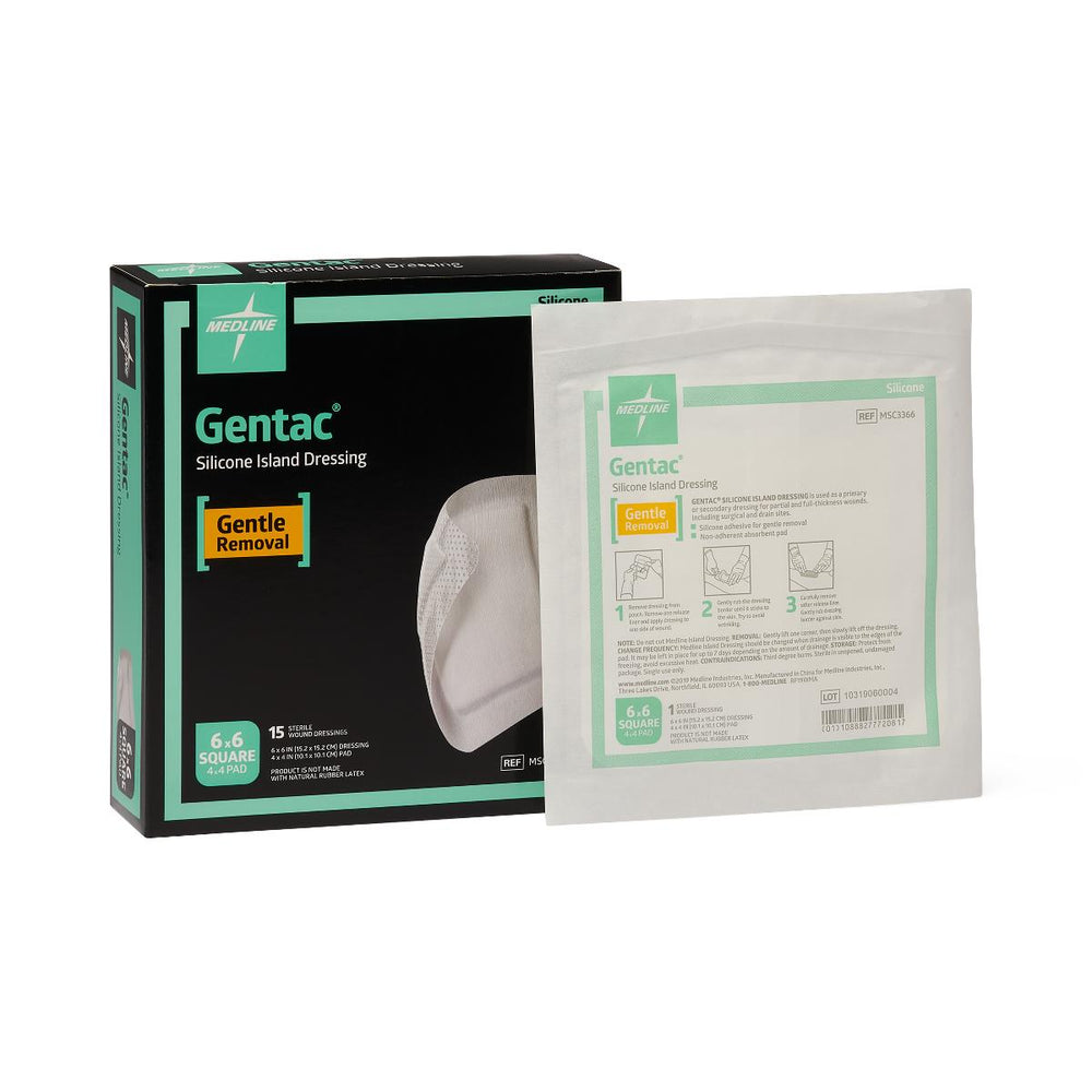 Silicone Adhesive Island Wound Dressing, 6" x 6", 4-1/4" x 4-1/4" Pad Size