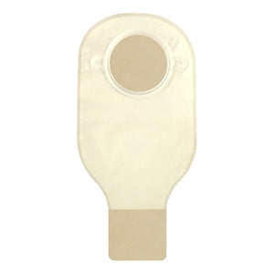 12" drainable 2-piece pouch beige 57 mm 2 1/4" flange with belt tabs and one curved tail closure