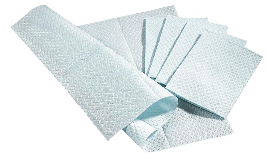 Disposable 3-Ply Tissue/Poly Professional Towels, Blue, 13" x 18"