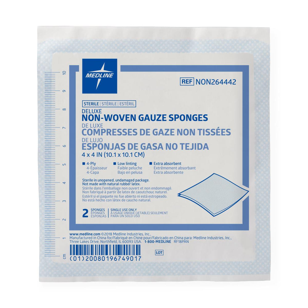 Deluxe 4-Ply Sterile Nonwoven Gauze Sponge, 4" x 4"