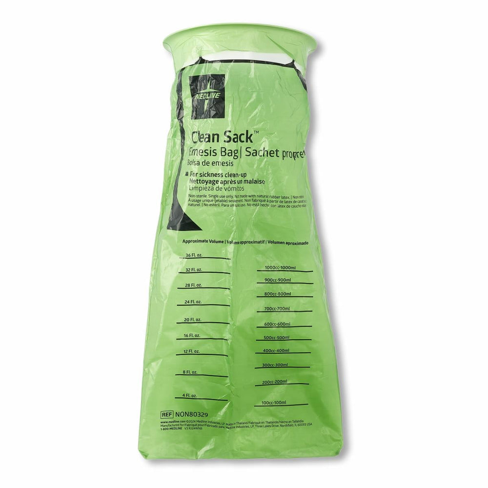 Emesis Bag with Rigid Plastic Ring, Graduated, HDPE, Green