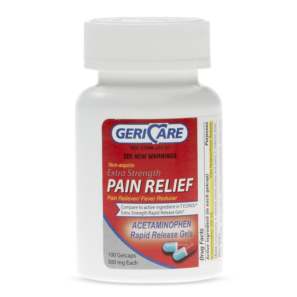 GeriCare Acetaminophen Rapid Release Gel Caps, 500 mg, 100 per Bottle