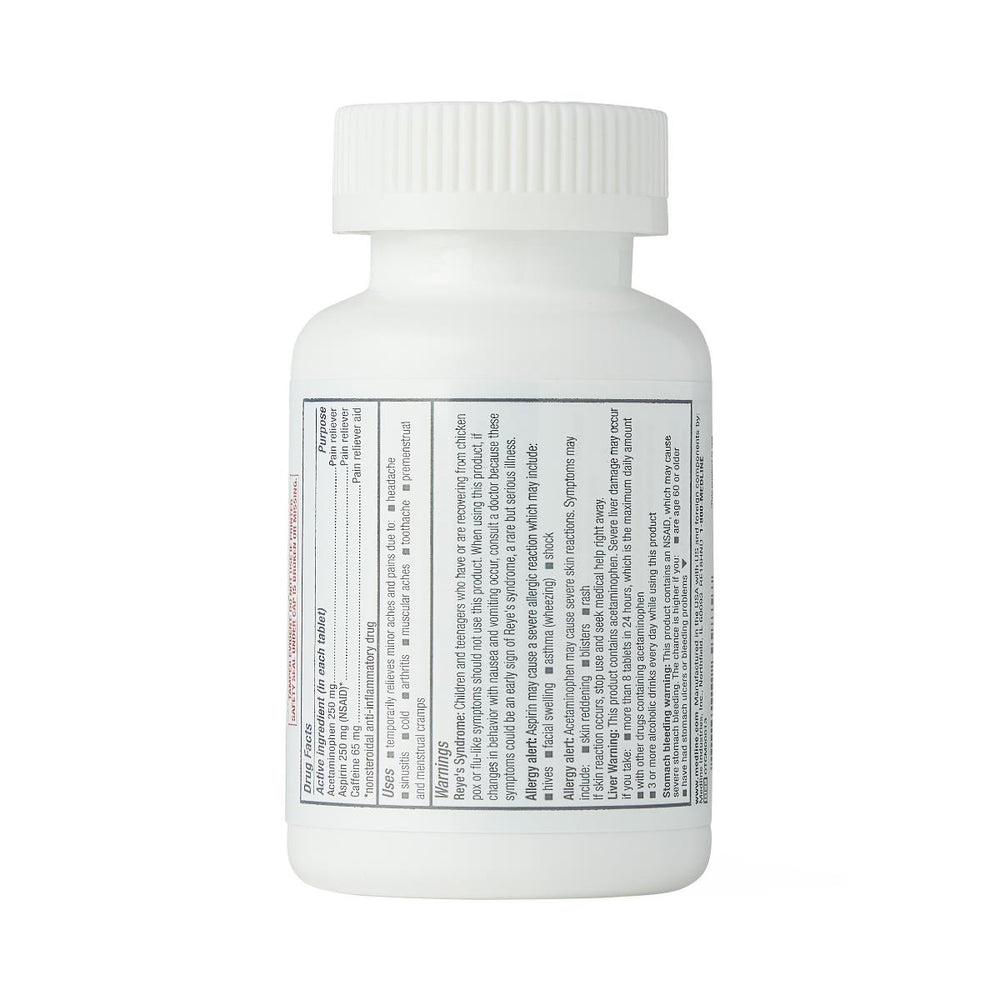 Medline Extra Strength Pain Relief Tablets, Acetaminophen 250 mg + Aspirin 250 mg + Caffeine 65 mg, 100/Bottle