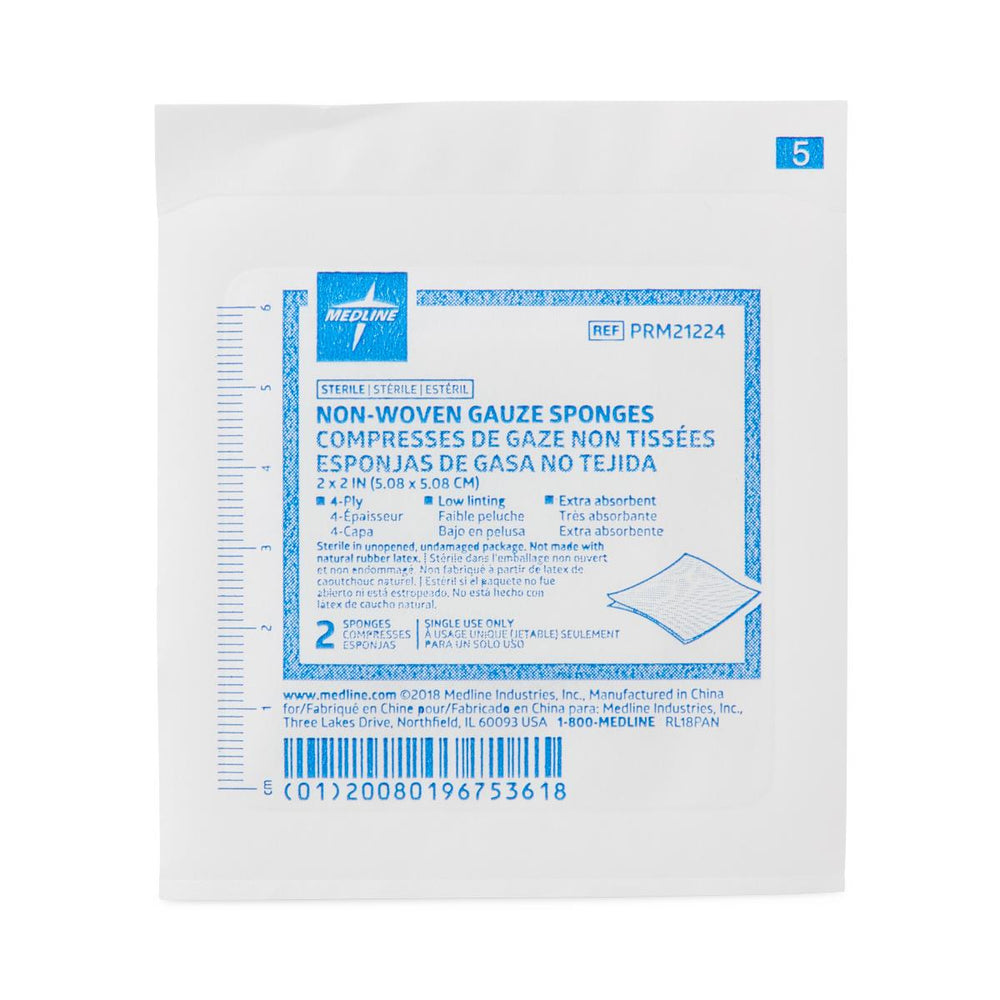 Sterile Nonwoven Gauze Sponge, 4-Ply, 2" x 2", 2/Pack