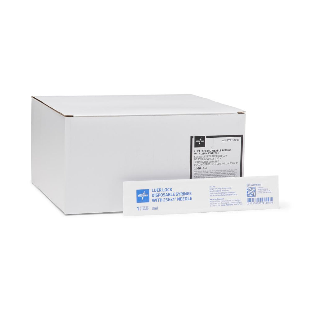 Health Care Logistics Luer-Lock Syringe with 23G x 1" Hypodermic Needle, 3 mL