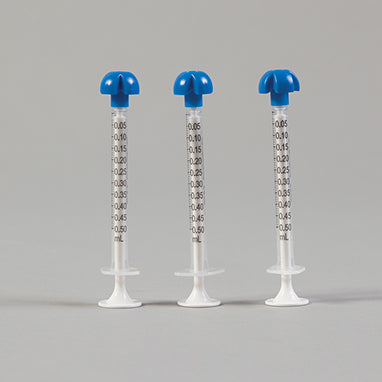 Health Care Logistics® by Comar® Oral Dispensers with Tip Caps, 0.5mL, Clear with White Plungers