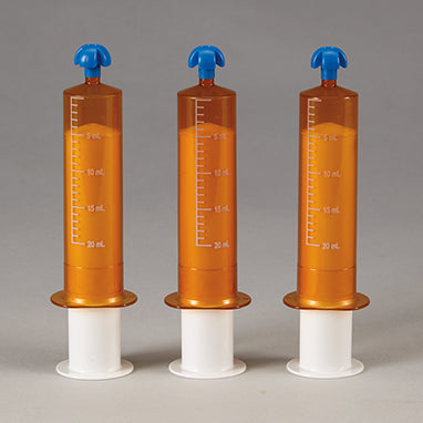 Health Care Logistics® by Comar® Oral Dispensers with Tip Caps, 20mL, Amber with White Plungers